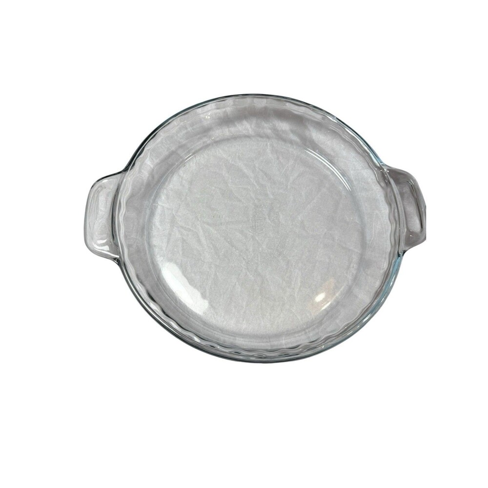 Vintage 9.5" Anchor Hocking Baking Pie Plate Casserole Dish Handles Clear 1.6 Qt